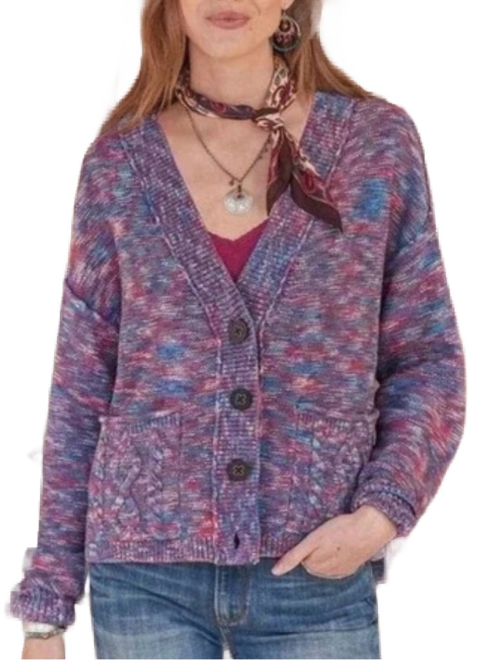 Sundance Ragtime Multicolor Knit Button Cardigan Oversized Small